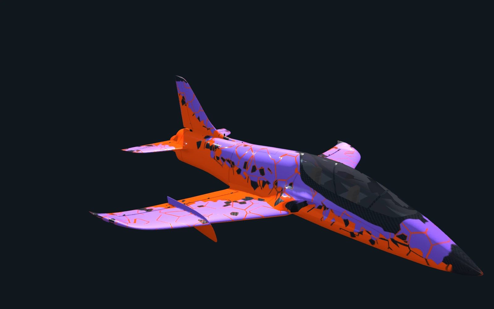 Ventage Jet naranja y violeta, render del modelo del simulador